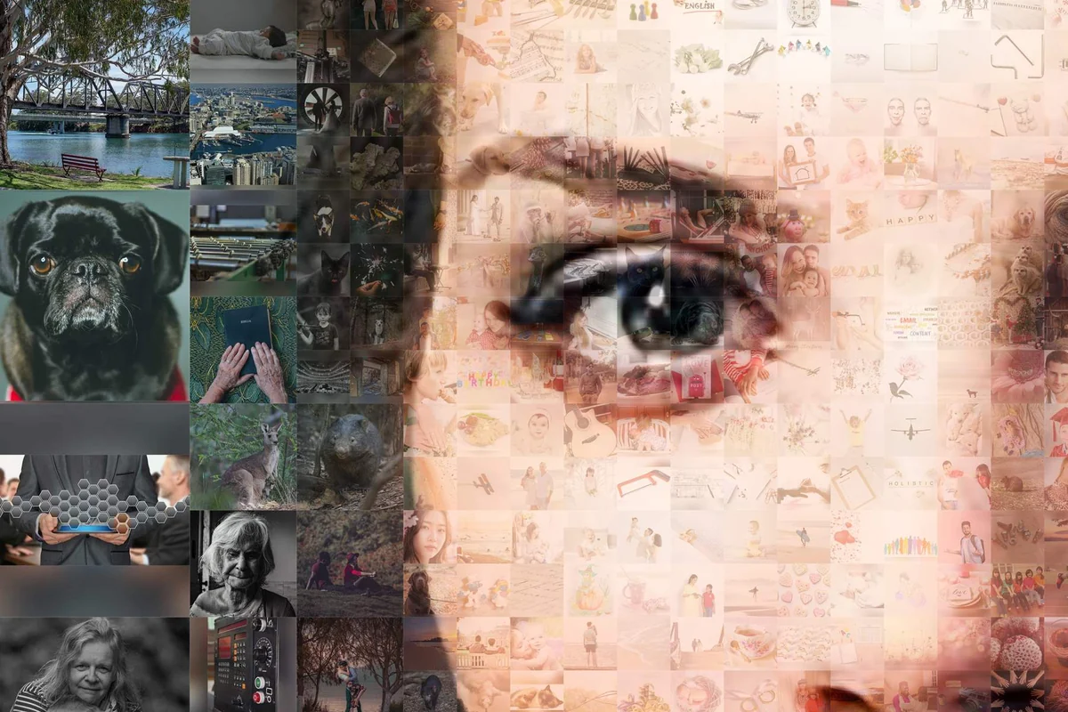 Aperçu gratuit du créateur de collage IA avec filigrane à côté du téléchargement HD, la même zone d’une image