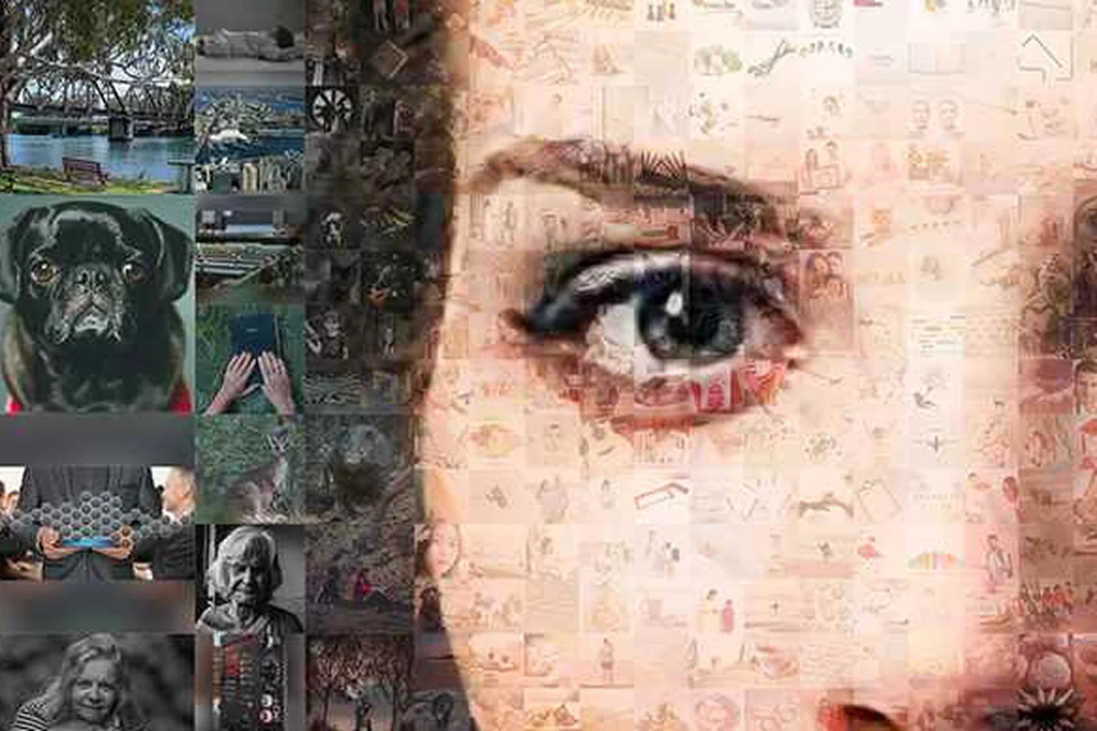 Aperçu gratuit du créateur de collage IA avec filigrane à côté du téléchargement HD, la même zone d’une image