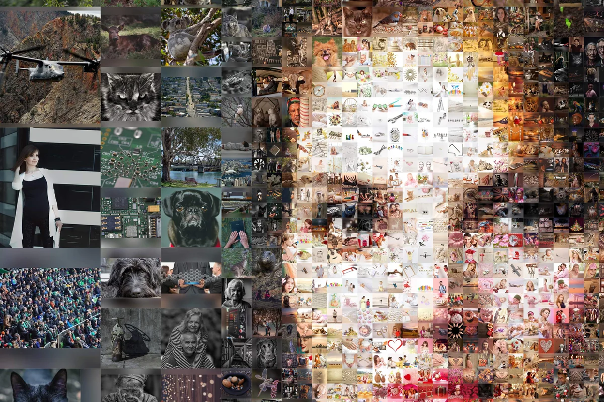 The same photo mosaic without color adjustment, same tiles in the same places: honest but patchy